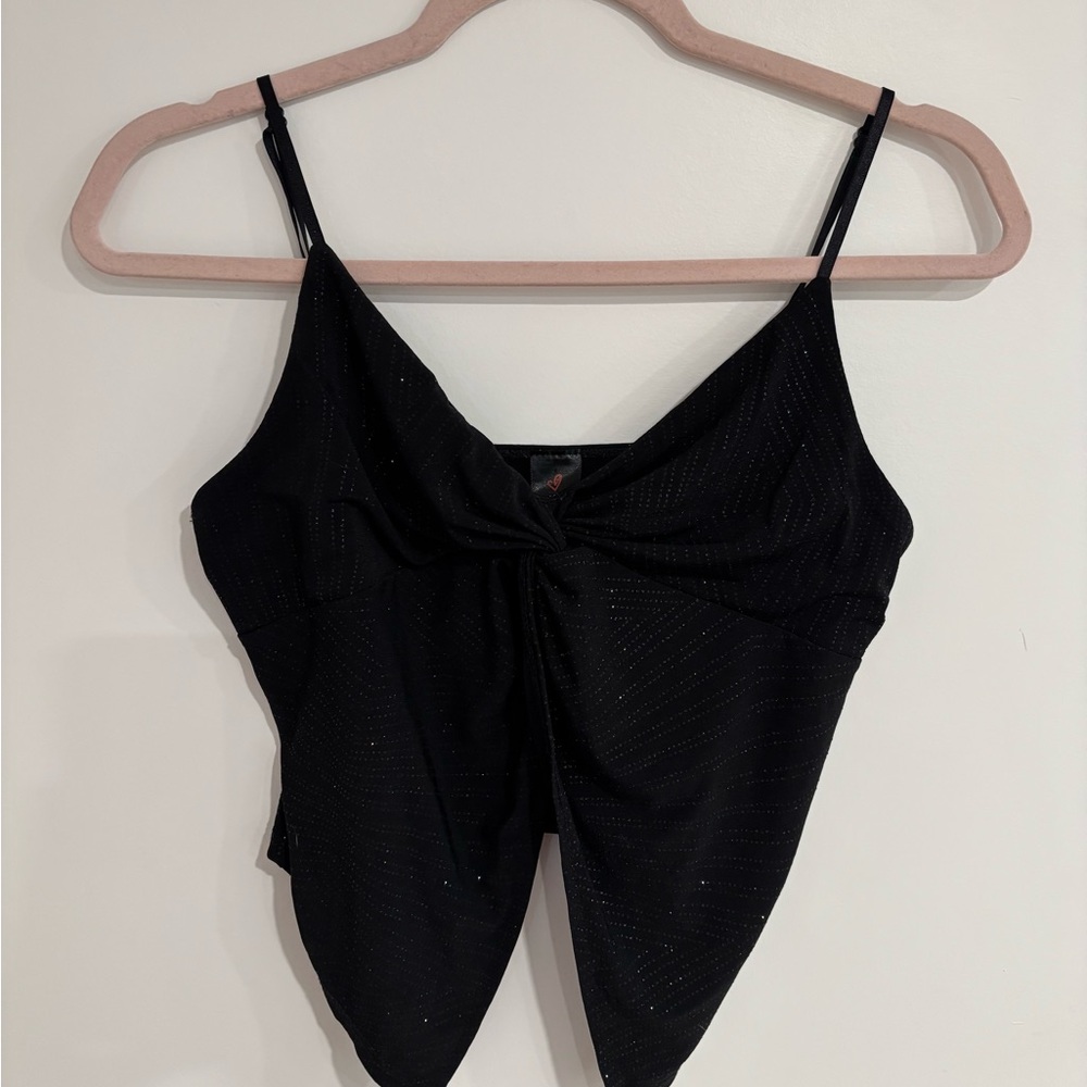 Black Sparkle Twist-Front Cami Top